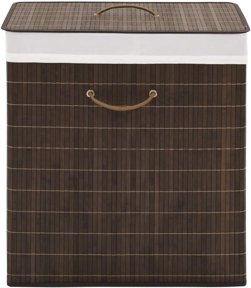 Bamboo Laundry Hamper with Removable Liner, Rectangular Storage Bin for Clothes, Toys, Lightweight Foldable Organizer for Bedroom, Bathroom, Nursery