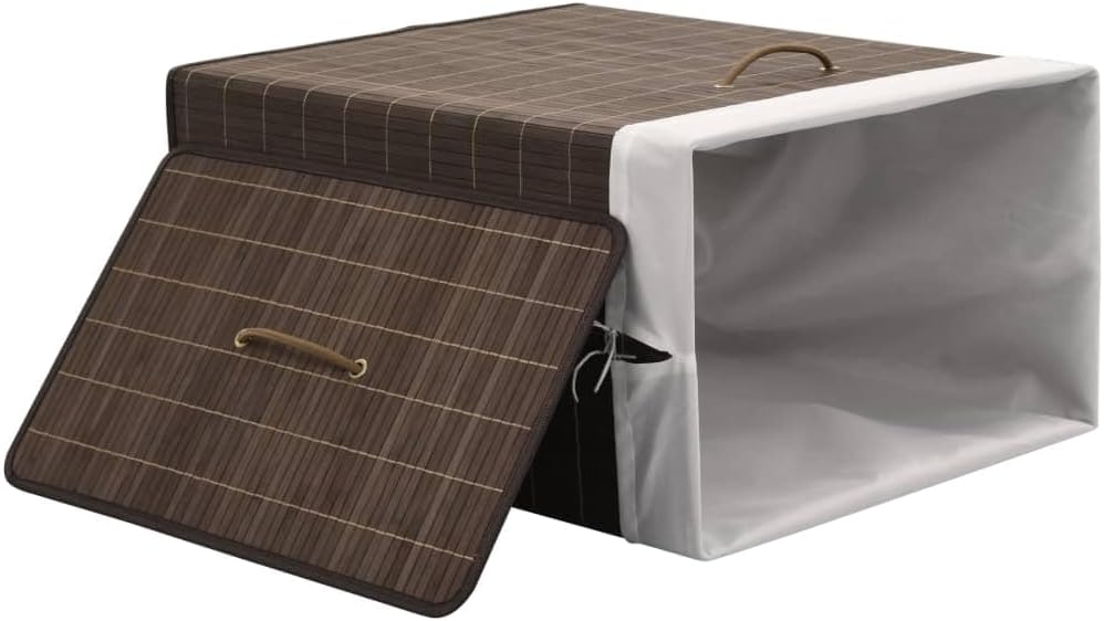 Bamboo Laundry Hamper with Removable Liner, Rectangular Storage Bin for Clothes, Toys, Lightweight Foldable Organizer for Bedroom, Bathroom, Nursery