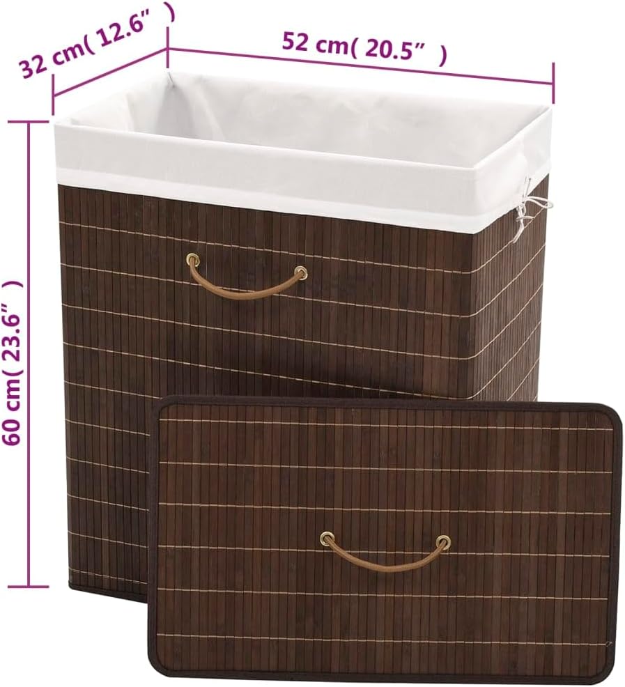 Bamboo Laundry Hamper with Removable Liner, Rectangular Storage Bin for Clothes, Toys, Lightweight Foldable Organizer for Bedroom, Bathroom, Nursery