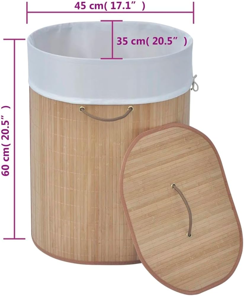 Bamboo Laundry Hamper with Removable Liner, Rectangular Storage Bin for Clothes, Toys, Lightweight Foldable Organizer for Bedroom, Bathroom, Nursery
