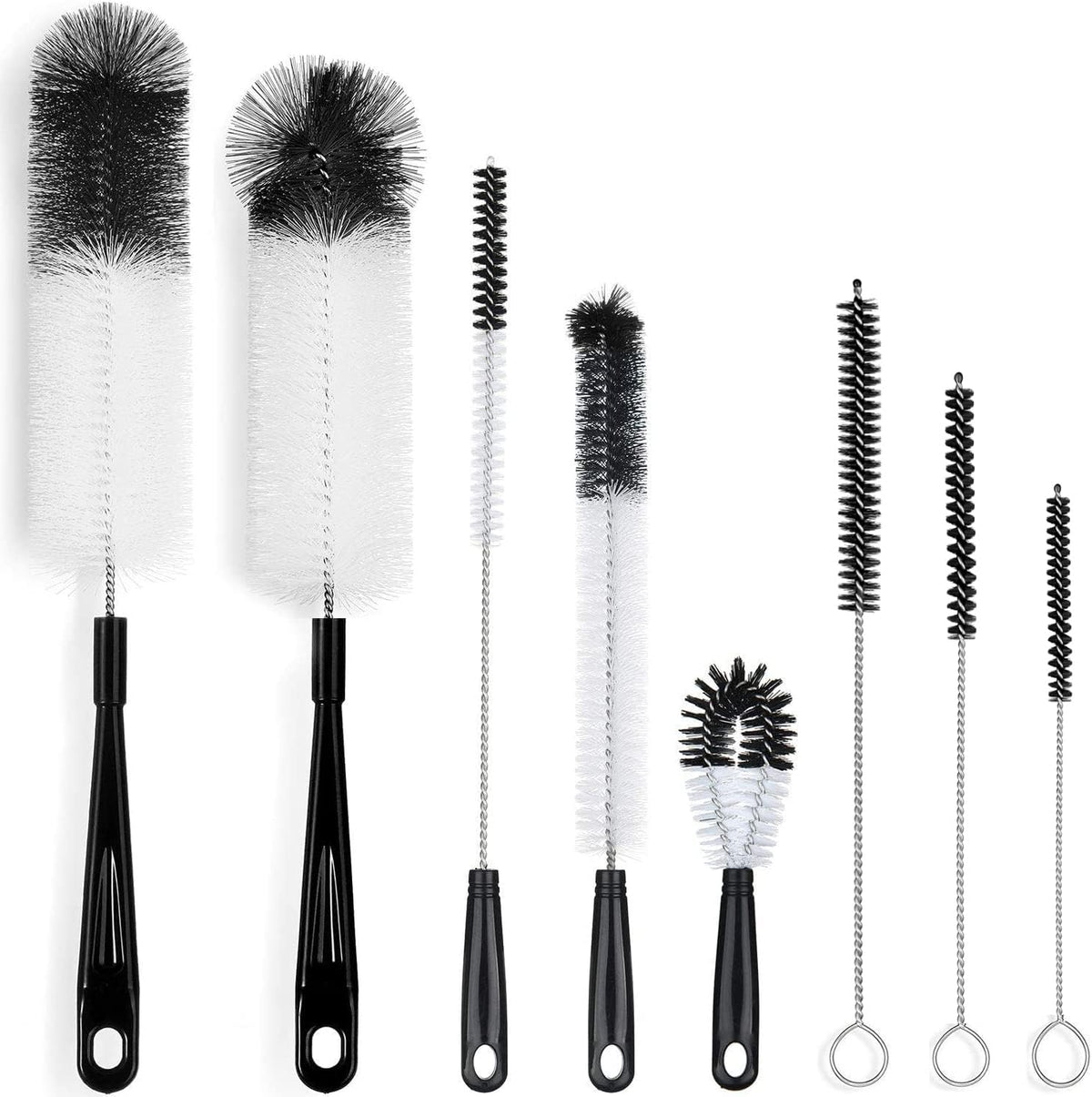 8-Pack Bottle Cleaning Brush Set - Long Handle Bottle Cleaner for Washing Narrow Wine/Beer Bottle, Thermos, Hummingbird Feeder, Sport Well, Plus Kettle/Straw Brush