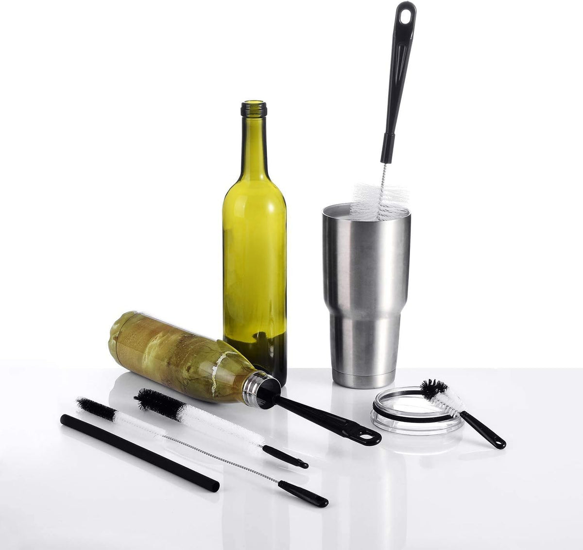 8-Pack Bottle Cleaning Brush Set - Long Handle Bottle Cleaner for Washing Narrow Wine/Beer Bottle, Thermos, Hummingbird Feeder, Sport Well, Plus Kettle/Straw Brush