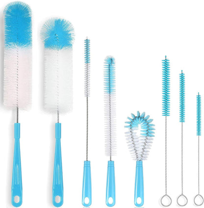 8-Pack Bottle Cleaning Brush Set - Long Handle Bottle Cleaner for Washing Narrow Wine/Beer Bottle, Thermos, Hummingbird Feeder, Sport Well, Plus Kettle/Straw Brush