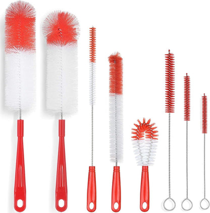 8-Pack Bottle Cleaning Brush Set - Long Handle Bottle Cleaner for Washing Narrow Wine/Beer Bottle, Thermos, Hummingbird Feeder, Sport Well, Plus Kettle/Straw Brush