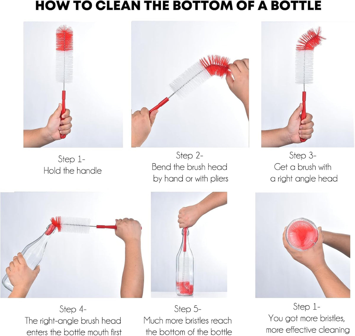 8-Pack Bottle Cleaning Brush Set - Long Handle Bottle Cleaner for Washing Narrow Wine/Beer Bottle, Thermos, Hummingbird Feeder, Sport Well, Plus Kettle/Straw Brush