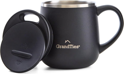16oz Ceramic-Lined Insulated Coffee Mug with Sliding Lid, Wine-Glass Shape Thermal Tumbler with Double Walled Vacuum to Keeps Beverages Hot or Cold (Frosted Glacier)