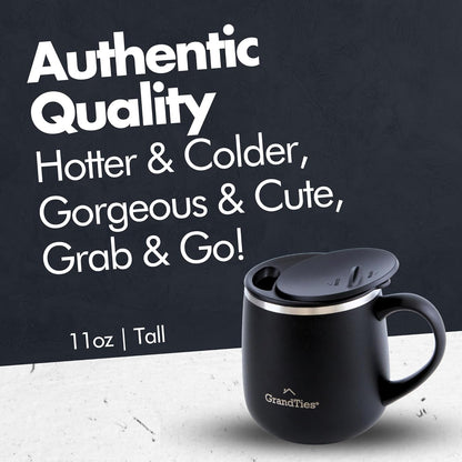 16oz Ceramic-Lined Insulated Coffee Mug with Sliding Lid, Wine-Glass Shape Thermal Tumbler with Double Walled Vacuum to Keeps Beverages Hot or Cold (Frosted Glacier)