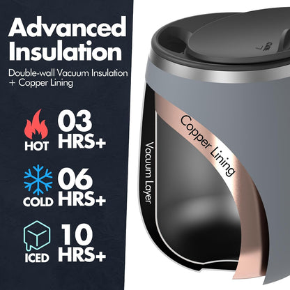 16oz Ceramic-Lined Insulated Coffee Mug with Sliding Lid, Wine-Glass Shape Thermal Tumbler with Double Walled Vacuum to Keeps Beverages Hot or Cold (Frosted Glacier)