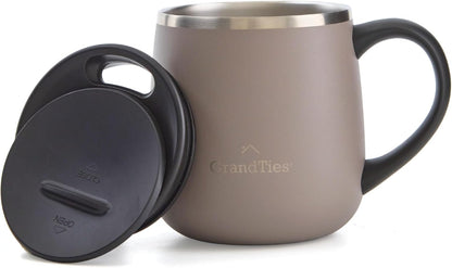 16oz Ceramic-Lined Insulated Coffee Mug with Sliding Lid, Wine-Glass Shape Thermal Tumbler with Double Walled Vacuum to Keeps Beverages Hot or Cold (Frosted Glacier)