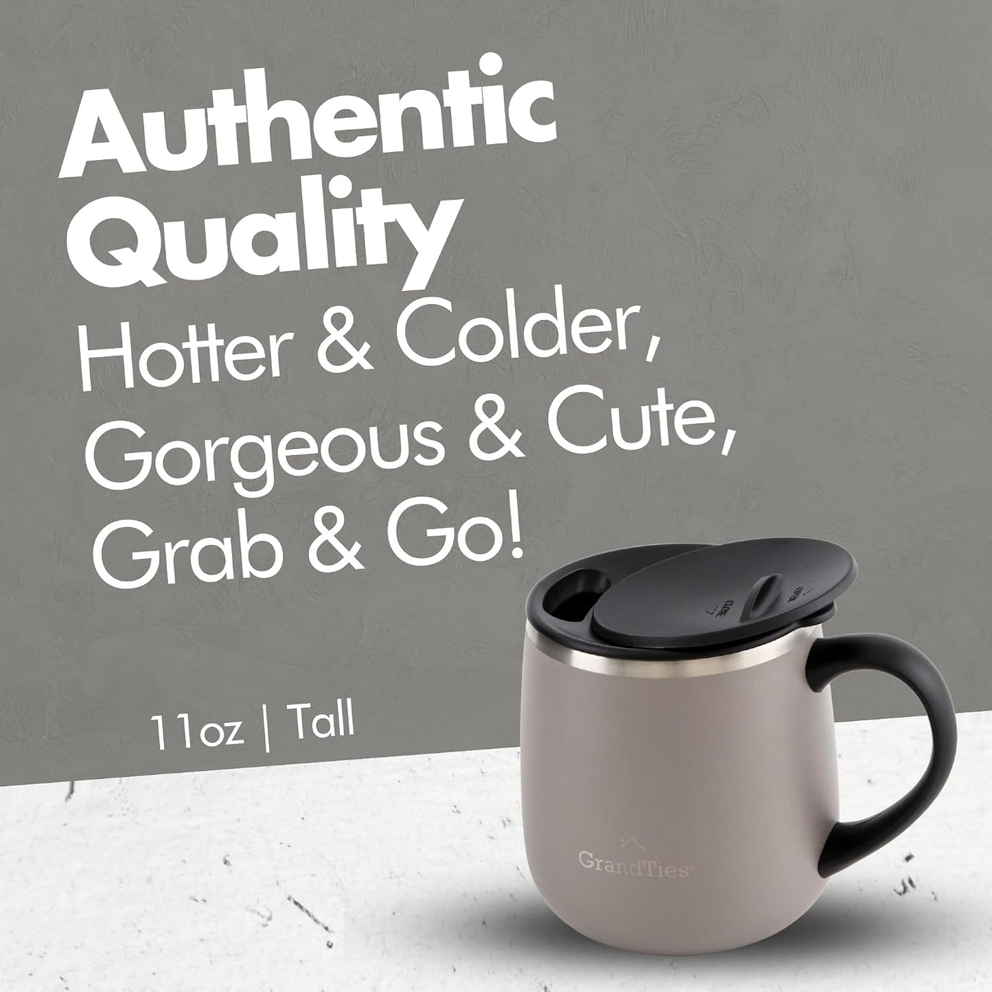 16oz Ceramic-Lined Insulated Coffee Mug with Sliding Lid, Wine-Glass Shape Thermal Tumbler with Double Walled Vacuum to Keeps Beverages Hot or Cold (Frosted Glacier)