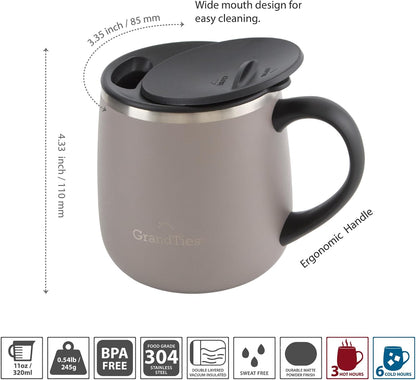 16oz Ceramic-Lined Insulated Coffee Mug with Sliding Lid, Wine-Glass Shape Thermal Tumbler with Double Walled Vacuum to Keeps Beverages Hot or Cold (Frosted Glacier)