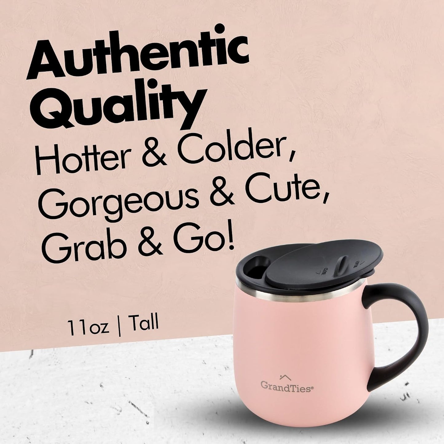 16oz Ceramic-Lined Insulated Coffee Mug with Sliding Lid, Wine-Glass Shape Thermal Tumbler with Double Walled Vacuum to Keeps Beverages Hot or Cold (Frosted Glacier)
