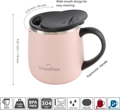 16oz Ceramic-Lined Insulated Coffee Mug with Sliding Lid, Wine-Glass Shape Thermal Tumbler with Double Walled Vacuum to Keeps Beverages Hot or Cold (Frosted Glacier)