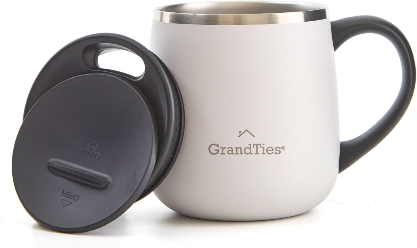 16oz Ceramic-Lined Insulated Coffee Mug with Sliding Lid, Wine-Glass Shape Thermal Tumbler with Double Walled Vacuum to Keeps Beverages Hot or Cold (Frosted Glacier)