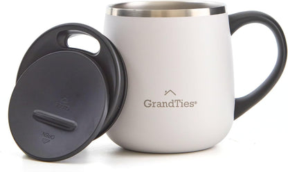 16oz Ceramic-Lined Insulated Coffee Mug with Sliding Lid, Wine-Glass Shape Thermal Tumbler with Double Walled Vacuum to Keeps Beverages Hot or Cold (Frosted Glacier)