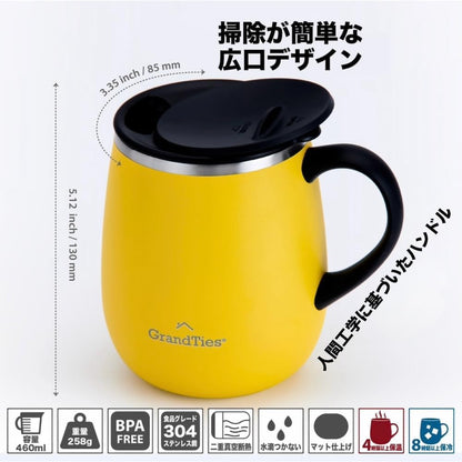 16oz Ceramic-Lined Insulated Coffee Mug with Sliding Lid, Wine-Glass Shape Thermal Tumbler with Double Walled Vacuum to Keeps Beverages Hot or Cold (Frosted Glacier)