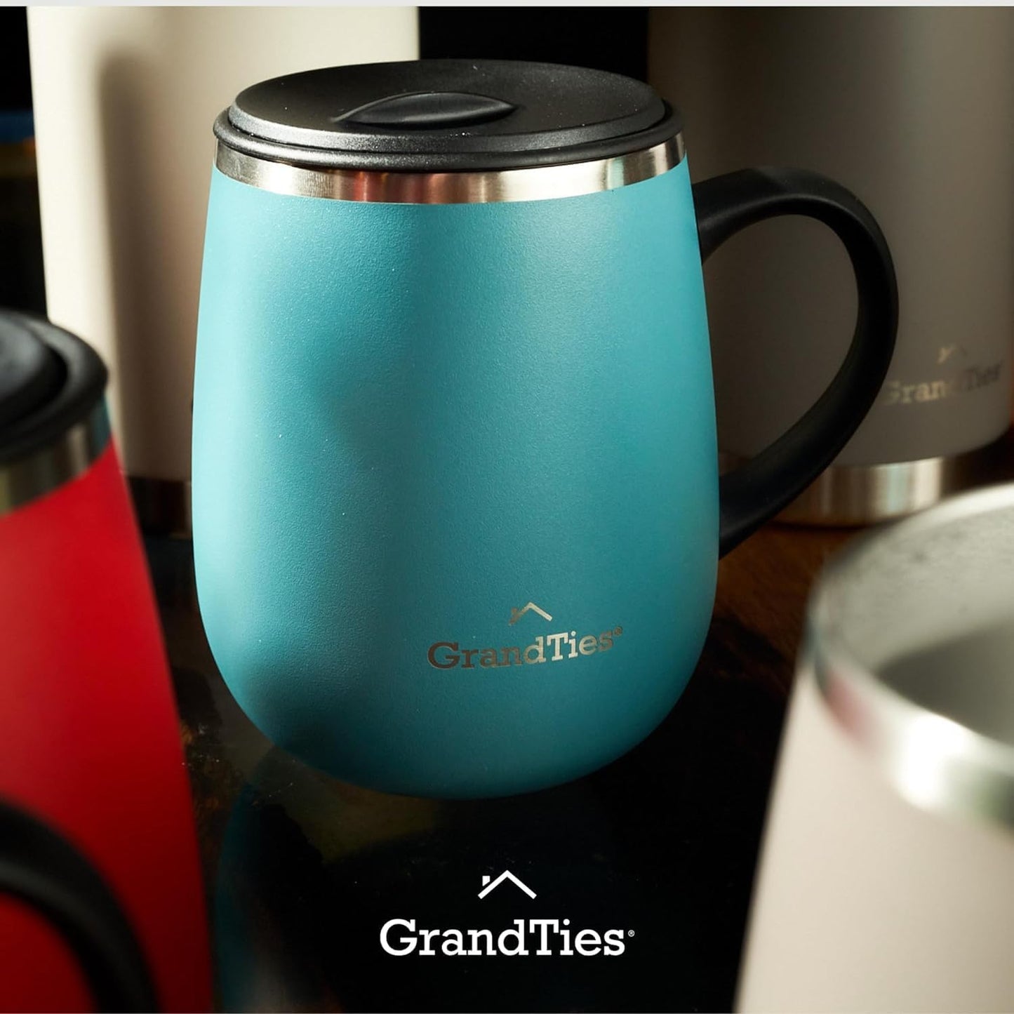 16oz Ceramic-Lined Insulated Coffee Mug with Sliding Lid, Wine-Glass Shape Thermal Tumbler with Double Walled Vacuum to Keeps Beverages Hot or Cold (Frosted Glacier)
