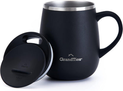 16oz Ceramic-Lined Insulated Coffee Mug with Sliding Lid, Wine-Glass Shape Thermal Tumbler with Double Walled Vacuum to Keeps Beverages Hot or Cold (Frosted Glacier)