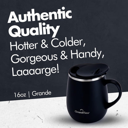 16oz Ceramic-Lined Insulated Coffee Mug with Sliding Lid, Wine-Glass Shape Thermal Tumbler with Double Walled Vacuum to Keeps Beverages Hot or Cold (Frosted Glacier)