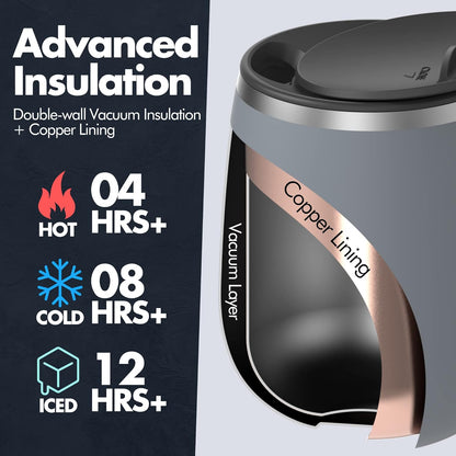 16oz Ceramic-Lined Insulated Coffee Mug with Sliding Lid, Wine-Glass Shape Thermal Tumbler with Double Walled Vacuum to Keeps Beverages Hot or Cold (Frosted Glacier)