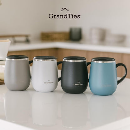 16oz Ceramic-Lined Insulated Coffee Mug with Sliding Lid, Wine-Glass Shape Thermal Tumbler with Double Walled Vacuum to Keeps Beverages Hot or Cold (Frosted Glacier)