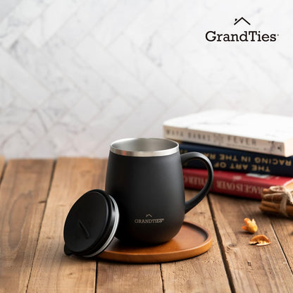 16oz Ceramic-Lined Insulated Coffee Mug with Sliding Lid, Wine-Glass Shape Thermal Tumbler with Double Walled Vacuum to Keeps Beverages Hot or Cold (Frosted Glacier)
