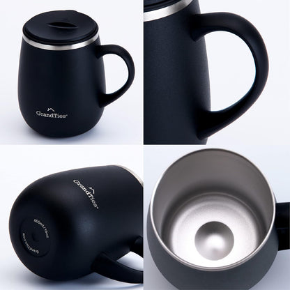 16oz Ceramic-Lined Insulated Coffee Mug with Sliding Lid, Wine-Glass Shape Thermal Tumbler with Double Walled Vacuum to Keeps Beverages Hot or Cold (Frosted Glacier)