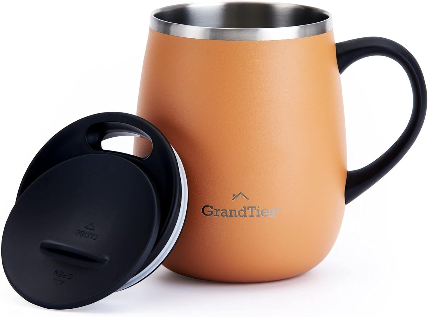 16oz Ceramic-Lined Insulated Coffee Mug with Sliding Lid, Wine-Glass Shape Thermal Tumbler with Double Walled Vacuum to Keeps Beverages Hot or Cold (Frosted Glacier)