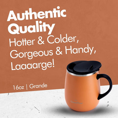 16oz Ceramic-Lined Insulated Coffee Mug with Sliding Lid, Wine-Glass Shape Thermal Tumbler with Double Walled Vacuum to Keeps Beverages Hot or Cold (Frosted Glacier)