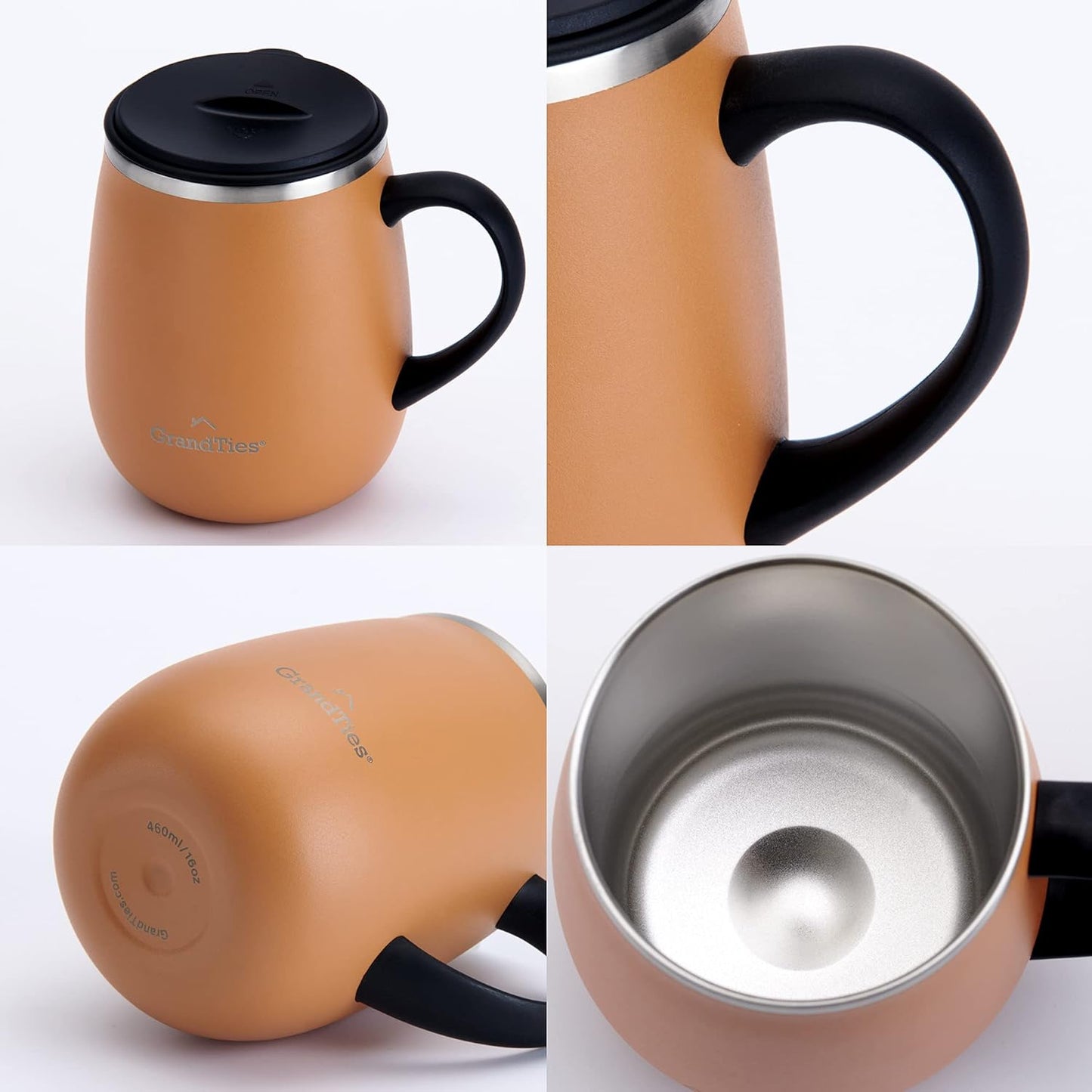 16oz Ceramic-Lined Insulated Coffee Mug with Sliding Lid, Wine-Glass Shape Thermal Tumbler with Double Walled Vacuum to Keeps Beverages Hot or Cold (Frosted Glacier)