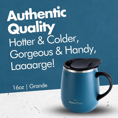 16oz Ceramic-Lined Insulated Coffee Mug with Sliding Lid, Wine-Glass Shape Thermal Tumbler with Double Walled Vacuum to Keeps Beverages Hot or Cold (Frosted Glacier)
