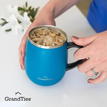 16oz Ceramic-Lined Insulated Coffee Mug with Sliding Lid, Wine-Glass Shape Thermal Tumbler with Double Walled Vacuum to Keeps Beverages Hot or Cold (Frosted Glacier)