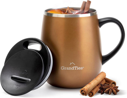 16oz Ceramic-Lined Insulated Coffee Mug with Sliding Lid, Wine-Glass Shape Thermal Tumbler with Double Walled Vacuum to Keeps Beverages Hot or Cold (Frosted Glacier)