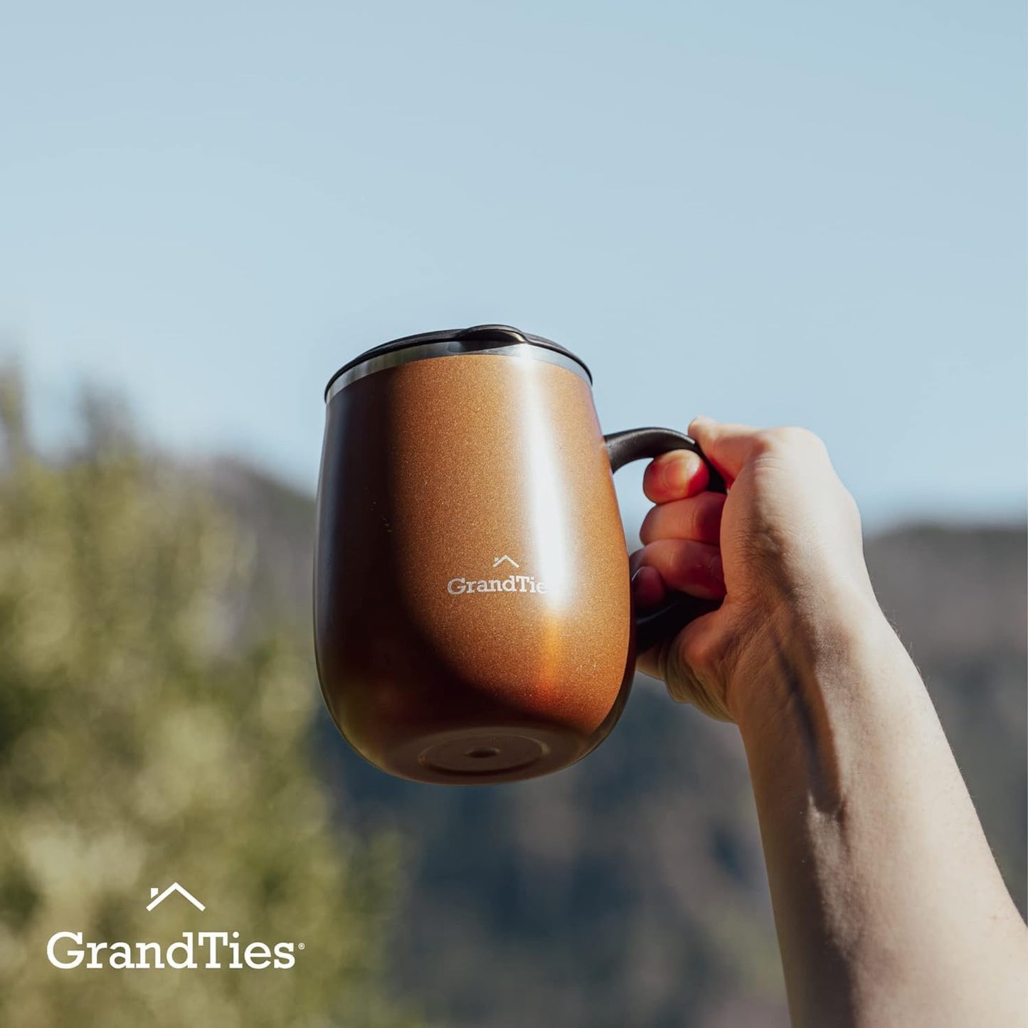 16oz Ceramic-Lined Insulated Coffee Mug with Sliding Lid, Wine-Glass Shape Thermal Tumbler with Double Walled Vacuum to Keeps Beverages Hot or Cold (Frosted Glacier)