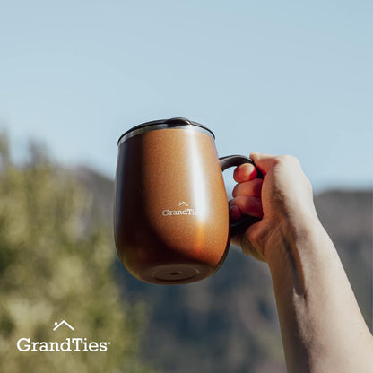 16oz Ceramic-Lined Insulated Coffee Mug with Sliding Lid, Wine-Glass Shape Thermal Tumbler with Double Walled Vacuum to Keeps Beverages Hot or Cold (Frosted Glacier)