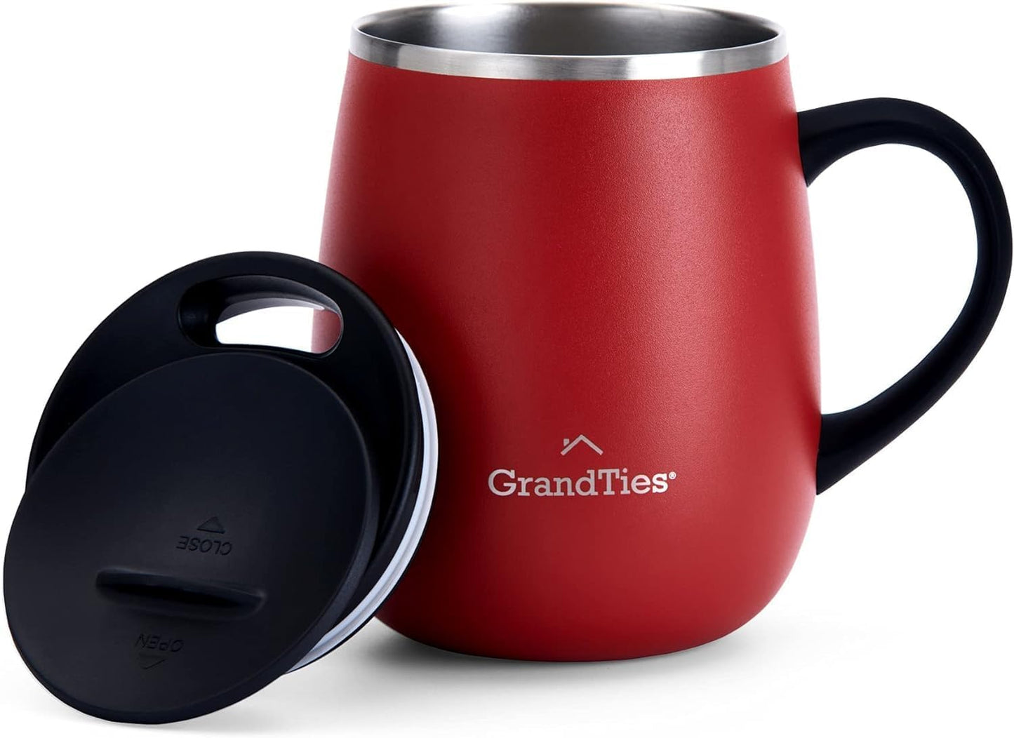 16oz Ceramic-Lined Insulated Coffee Mug with Sliding Lid, Wine-Glass Shape Thermal Tumbler with Double Walled Vacuum to Keeps Beverages Hot or Cold (Frosted Glacier)