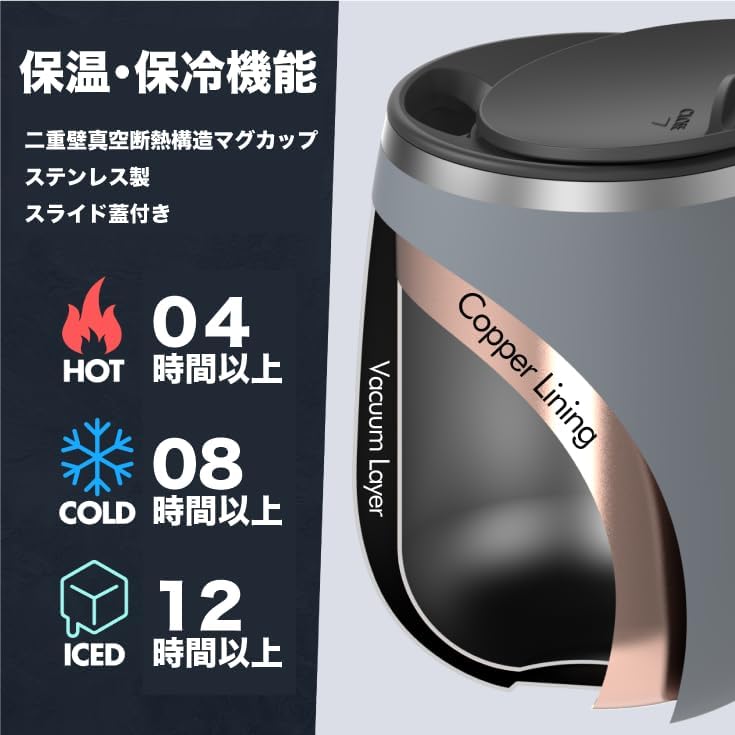 16oz Ceramic-Lined Insulated Coffee Mug with Sliding Lid, Wine-Glass Shape Thermal Tumbler with Double Walled Vacuum to Keeps Beverages Hot or Cold (Frosted Glacier)