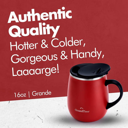 16oz Ceramic-Lined Insulated Coffee Mug with Sliding Lid, Wine-Glass Shape Thermal Tumbler with Double Walled Vacuum to Keeps Beverages Hot or Cold (Frosted Glacier)