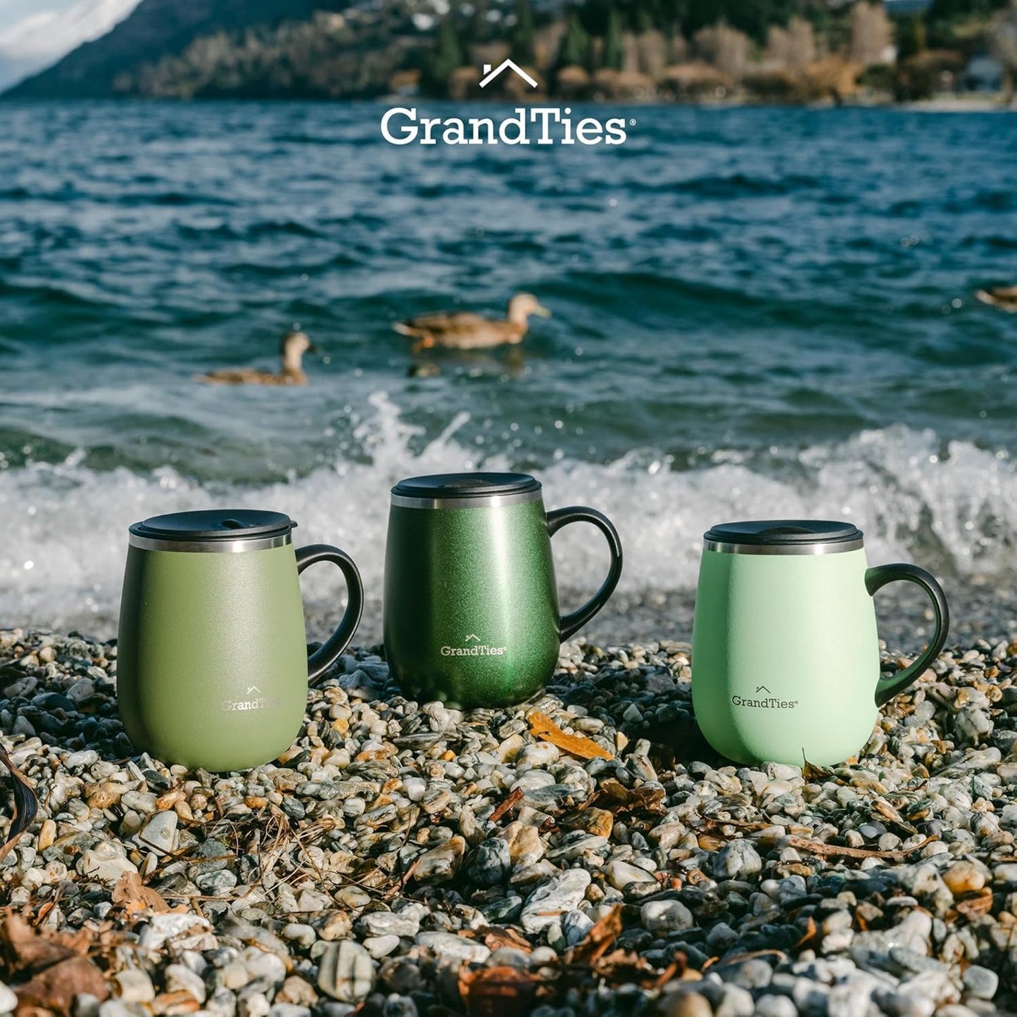 16oz Ceramic-Lined Insulated Coffee Mug with Sliding Lid, Wine-Glass Shape Thermal Tumbler with Double Walled Vacuum to Keeps Beverages Hot or Cold (Frosted Glacier)