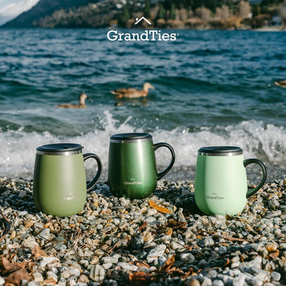16oz Ceramic-Lined Insulated Coffee Mug with Sliding Lid, Wine-Glass Shape Thermal Tumbler with Double Walled Vacuum to Keeps Beverages Hot or Cold (Frosted Glacier)