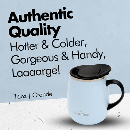 16oz Ceramic-Lined Insulated Coffee Mug with Sliding Lid, Wine-Glass Shape Thermal Tumbler with Double Walled Vacuum to Keeps Beverages Hot or Cold (Frosted Glacier)