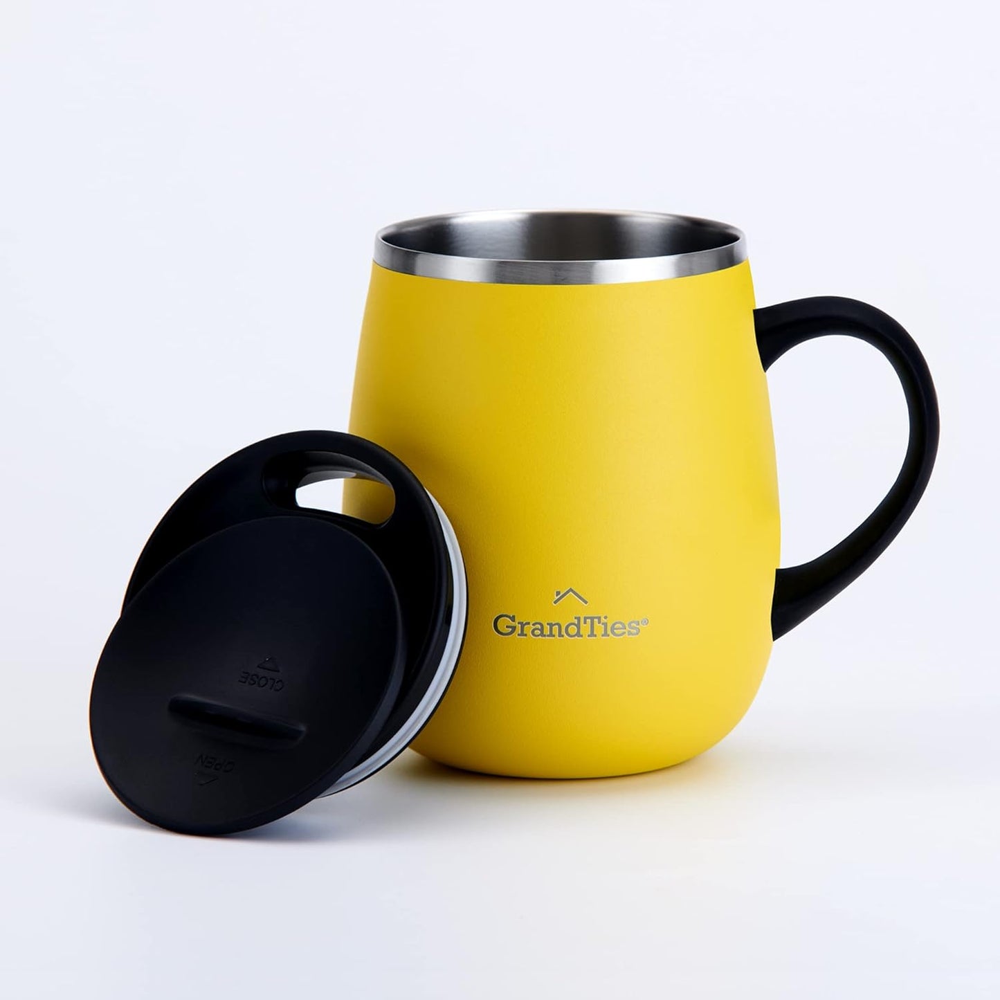 16oz Ceramic-Lined Insulated Coffee Mug with Sliding Lid, Wine-Glass Shape Thermal Tumbler with Double Walled Vacuum to Keeps Beverages Hot or Cold (Frosted Glacier)