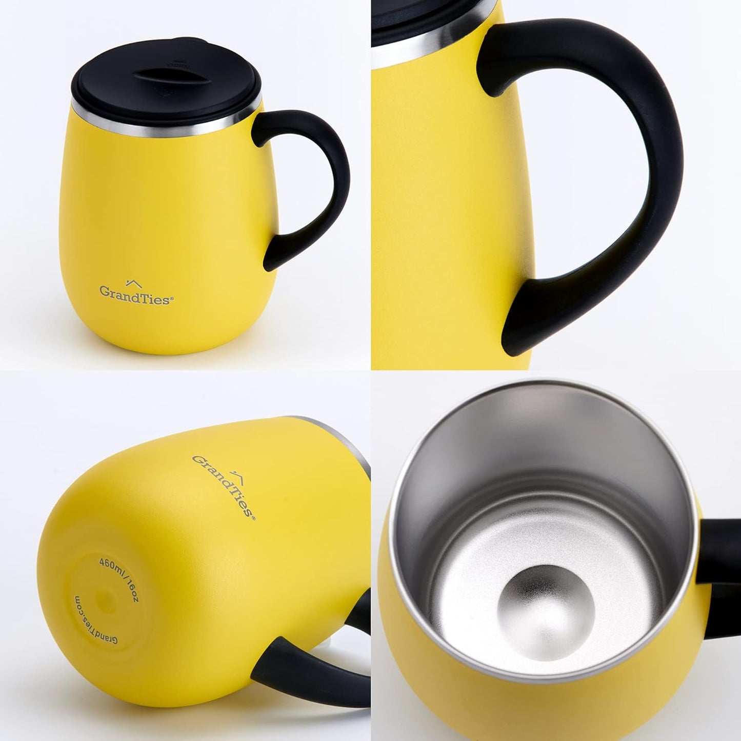 16oz Ceramic-Lined Insulated Coffee Mug with Sliding Lid, Wine-Glass Shape Thermal Tumbler with Double Walled Vacuum to Keeps Beverages Hot or Cold (Frosted Glacier)