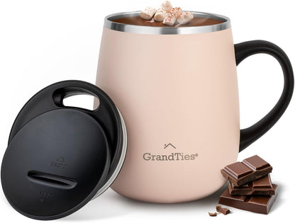 16oz Ceramic-Lined Insulated Coffee Mug with Sliding Lid, Wine-Glass Shape Thermal Tumbler with Double Walled Vacuum to Keeps Beverages Hot or Cold (Frosted Glacier)
