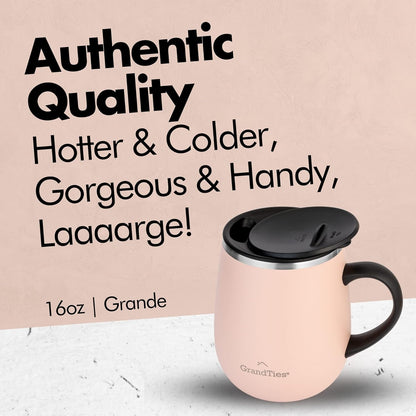 16oz Ceramic-Lined Insulated Coffee Mug with Sliding Lid, Wine-Glass Shape Thermal Tumbler with Double Walled Vacuum to Keeps Beverages Hot or Cold (Frosted Glacier)