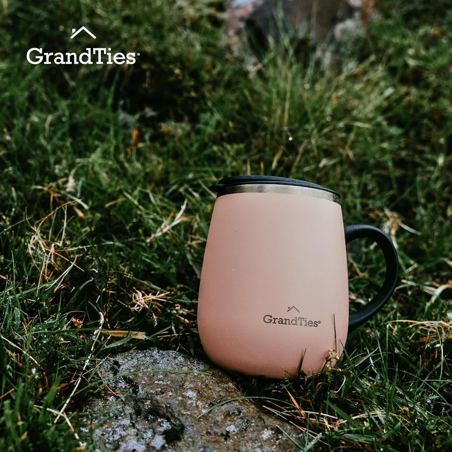 16oz Ceramic-Lined Insulated Coffee Mug with Sliding Lid, Wine-Glass Shape Thermal Tumbler with Double Walled Vacuum to Keeps Beverages Hot or Cold (Frosted Glacier)