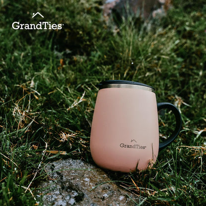 16oz Ceramic-Lined Insulated Coffee Mug with Sliding Lid, Wine-Glass Shape Thermal Tumbler with Double Walled Vacuum to Keeps Beverages Hot or Cold (Frosted Glacier)