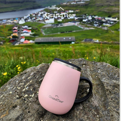 16oz Ceramic-Lined Insulated Coffee Mug with Sliding Lid, Wine-Glass Shape Thermal Tumbler with Double Walled Vacuum to Keeps Beverages Hot or Cold (Frosted Glacier)