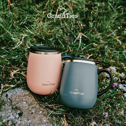 16oz Ceramic-Lined Insulated Coffee Mug with Sliding Lid, Wine-Glass Shape Thermal Tumbler with Double Walled Vacuum to Keeps Beverages Hot or Cold (Frosted Glacier)