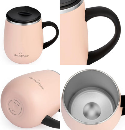 16oz Ceramic-Lined Insulated Coffee Mug with Sliding Lid, Wine-Glass Shape Thermal Tumbler with Double Walled Vacuum to Keeps Beverages Hot or Cold (Frosted Glacier)